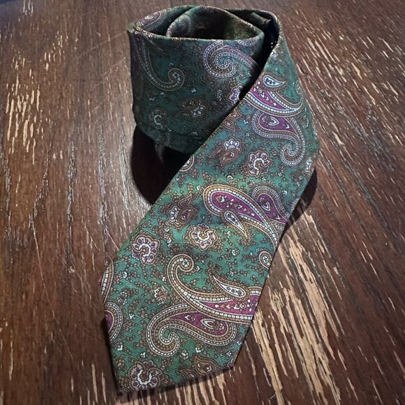 Luciano Toscanini Other - Vintage Luciano Toscanini Green Paisley Silk Tie 3" Wide Classic Mens Necktie